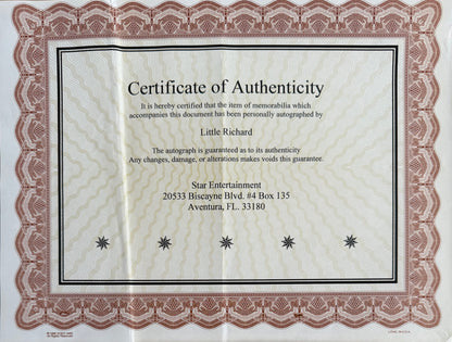 Little Richard, Singer, Songwriter, Rock and Roll Star, Hand Signed Framed Photo & COA