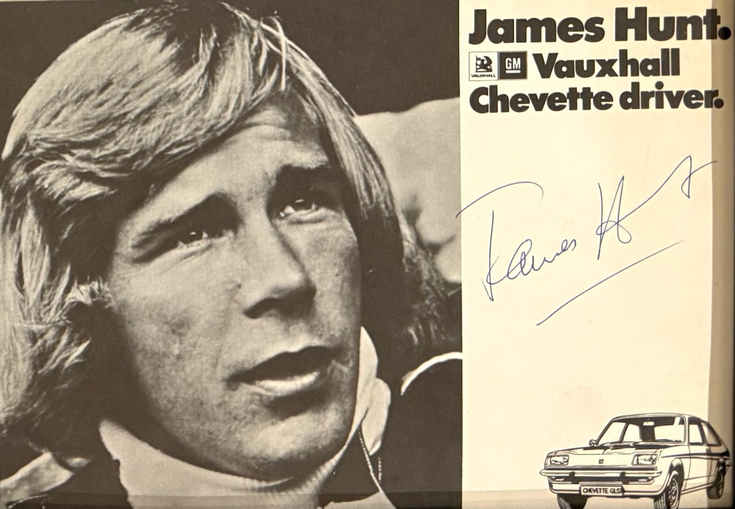 James Hunt, F1 McLaren World Champion Legend, Hand Signed Vauxhall Chevette Photocard & COA