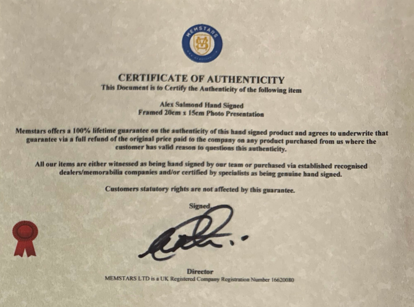 Alex Salmond, Former Scottish First Minister Hand Signed Photo With COA