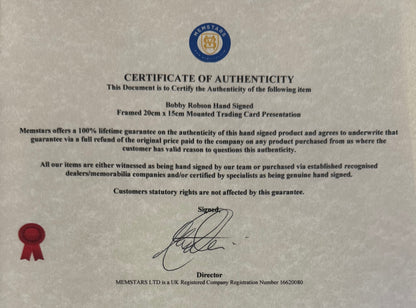 Bobby Robson Hand Signed Trading Card Presentation & COA