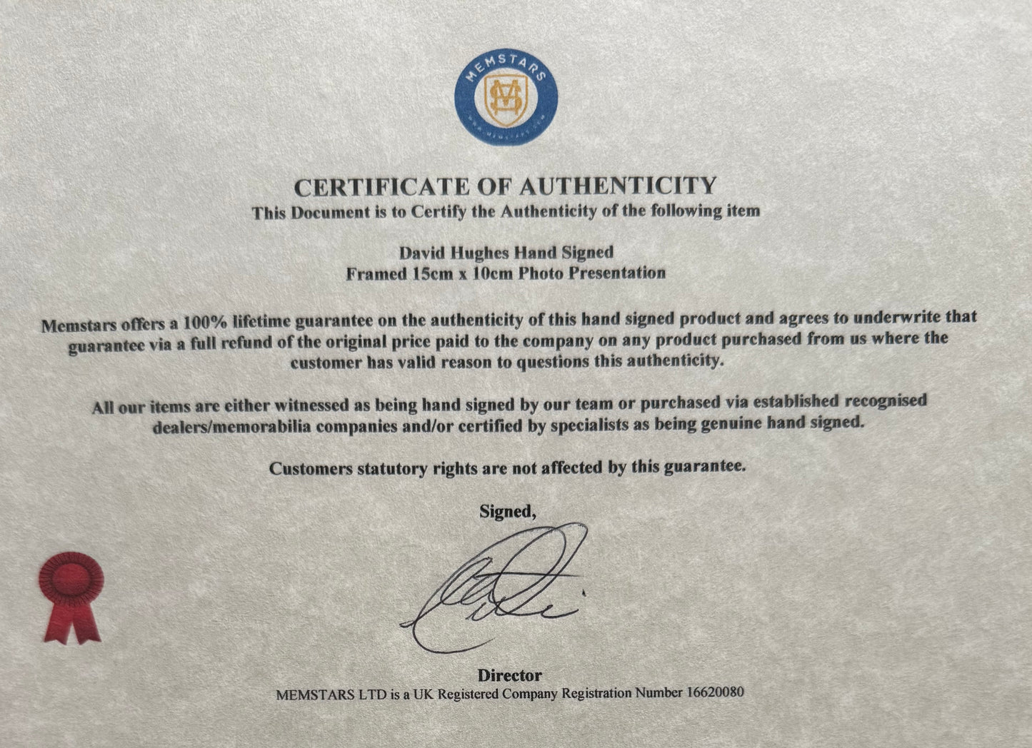 David Hughes, Opera, Pop Singer, Hand Signed Framed 15cm x 10cm Original Photo & COA