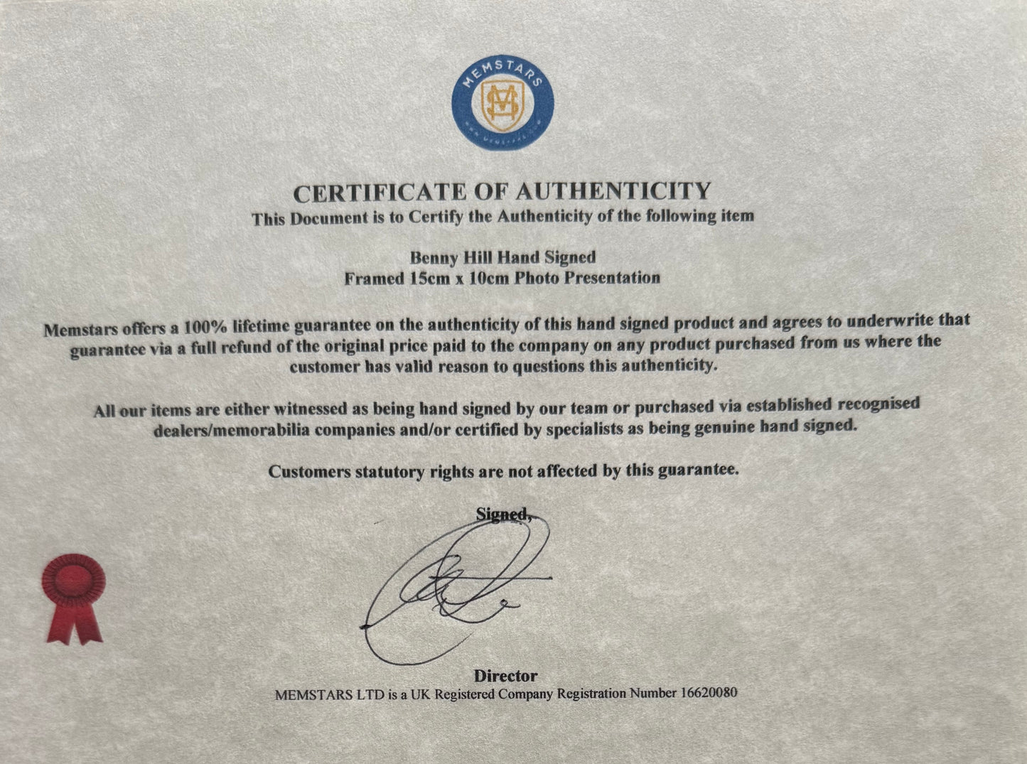 Benny Hill, Guaranteed Hand Signed Framed Publicity Photo With COA