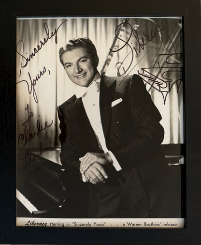 Liberace, Singer, Actor, Pianist, Hand Signed Framed 25cm x 20cm Photo COA