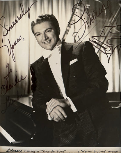 Liberace, Singer, Actor, Pianist, Hand Signed Framed 25cm x 20cm Photo COA