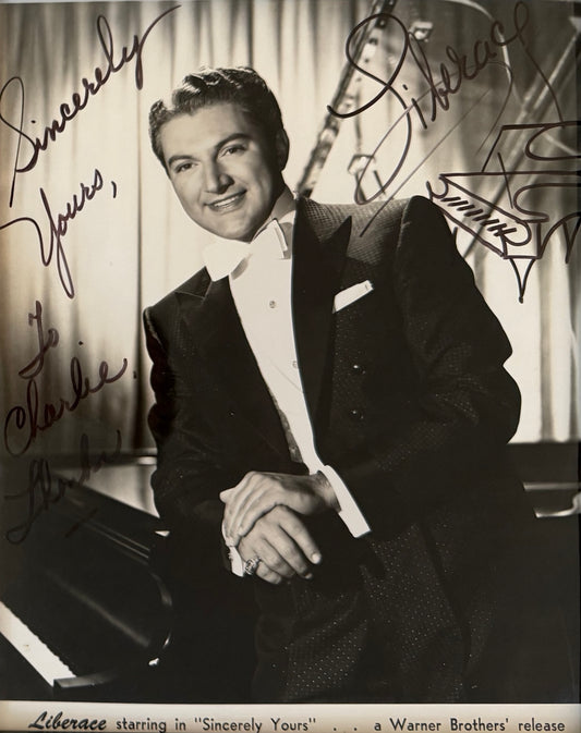 Liberace, Singer, Actor, Pianist, Hand Signed Framed 25cm x 20cm Photo COA