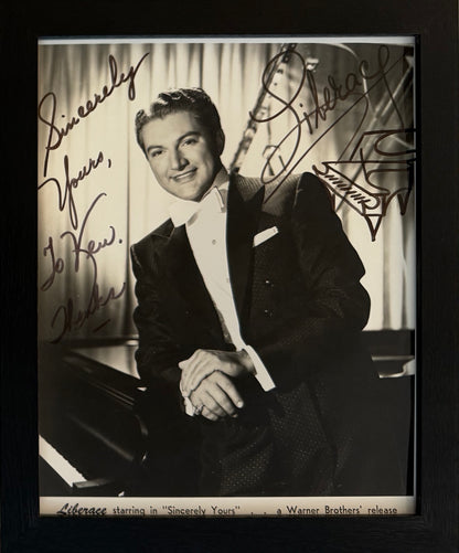 Liberace, Singer, Actor, Pianist, Hand Signed Framed 25cm x 20cm Photo COA