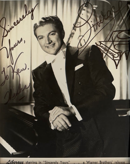Liberace, Singer, Actor, Pianist, Hand Signed Framed 25cm x 20cm Photo COA