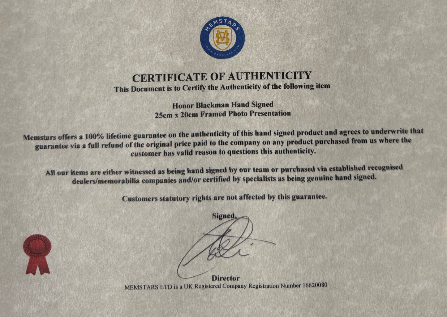 Honor Blackman, James Bond Goldfinger, Pussy Galore, Hand Signed Photo & COA