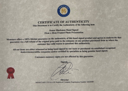 Honor Blackman, James Bond Goldfinger, Pussy Galore, Hand Signed Photo & COA