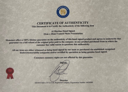 Al Martino Hand Signed Framed 25cm x 20cm Photo Presentation & COA