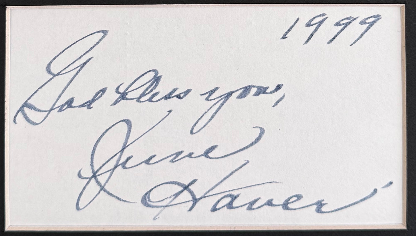 June Haver Guaranteed Hand Signed Framed Card & Photo Presentation With COA