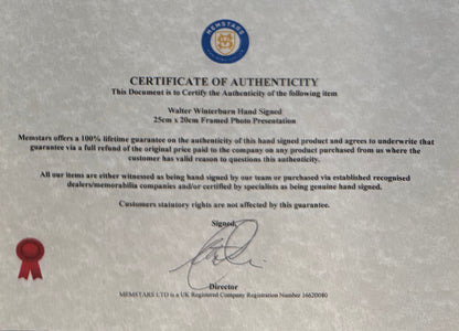 Walter Winterburn, Hand Signed Card with Photo Presentation & COA