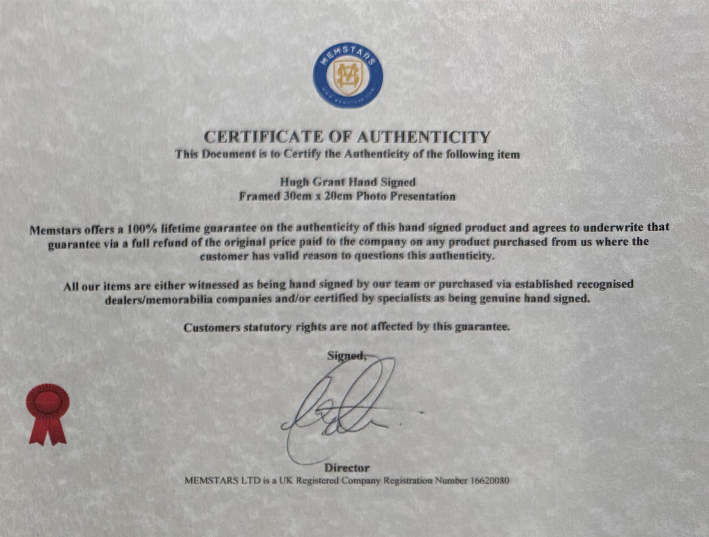 Hugh Grant, Hand Signed Original Framed 30cm x 20cm Photo & COA