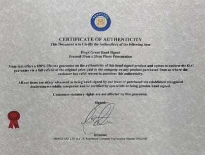 Hugh Grant, Hand Signed Original Framed 30cm x 20cm Photo & COA