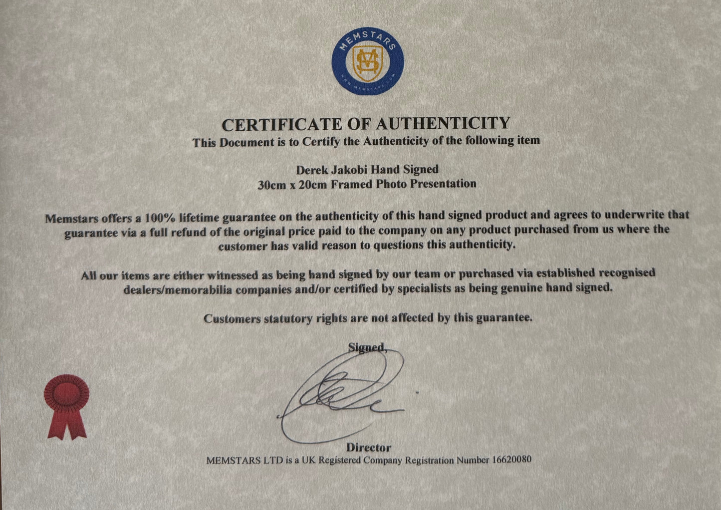 Sir Derek Jacobi, Hand Signed 'The Tempest' Theatre Programme With COA