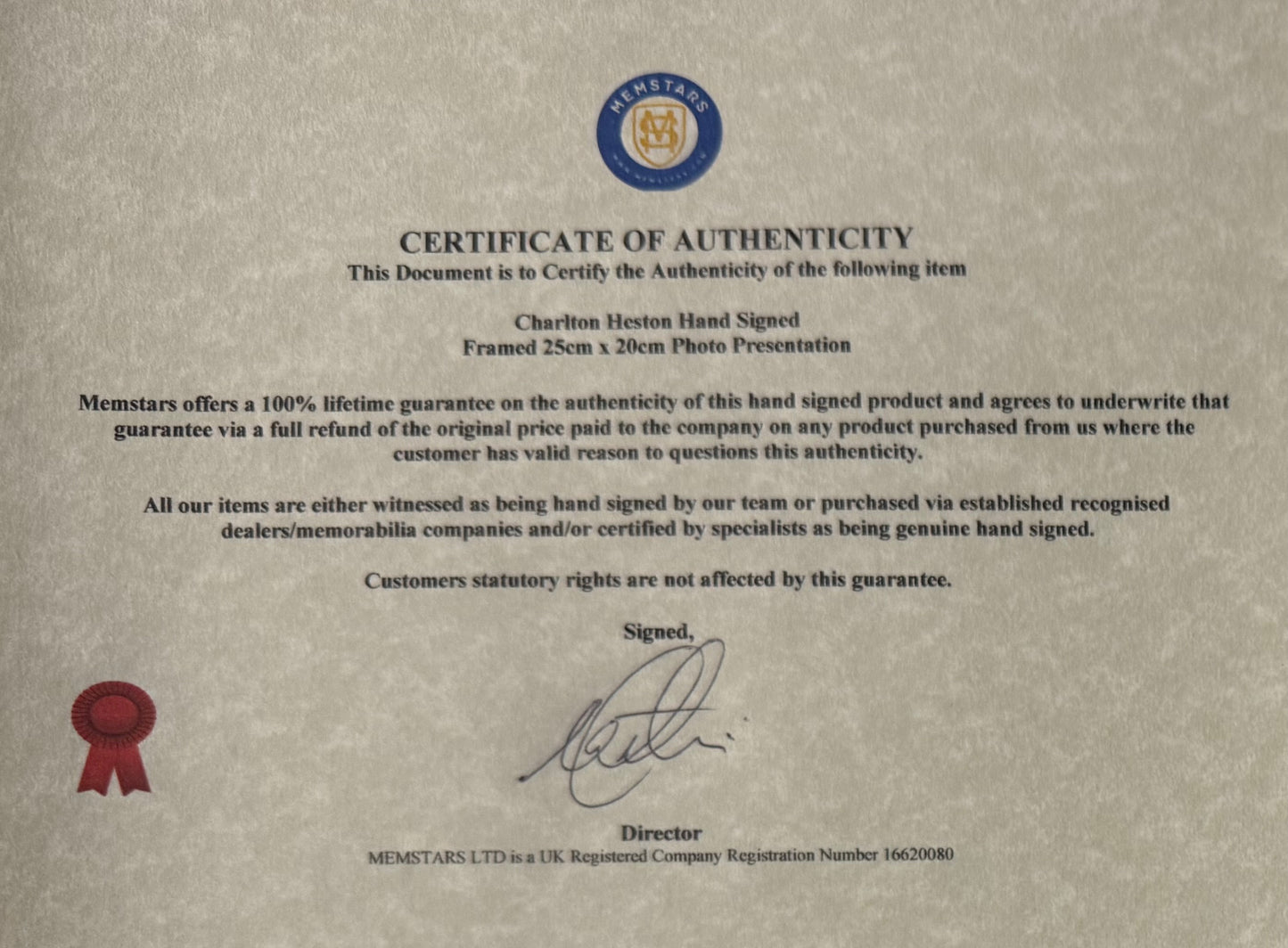 Charlton Heston Hand Signed 'El Cid' Framed Publicity Photo With COA