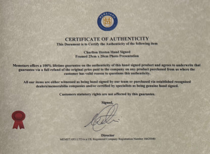 Charlton Heston Hand Signed 'El Cid' Framed Publicity Photo With COA