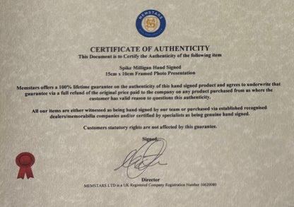 Spike Milligan Hand Signed Publicity Photo & COA