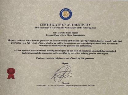 Julie Christie, British Actress, Hand Signed Framed 15cm x 10cm Photo & COA