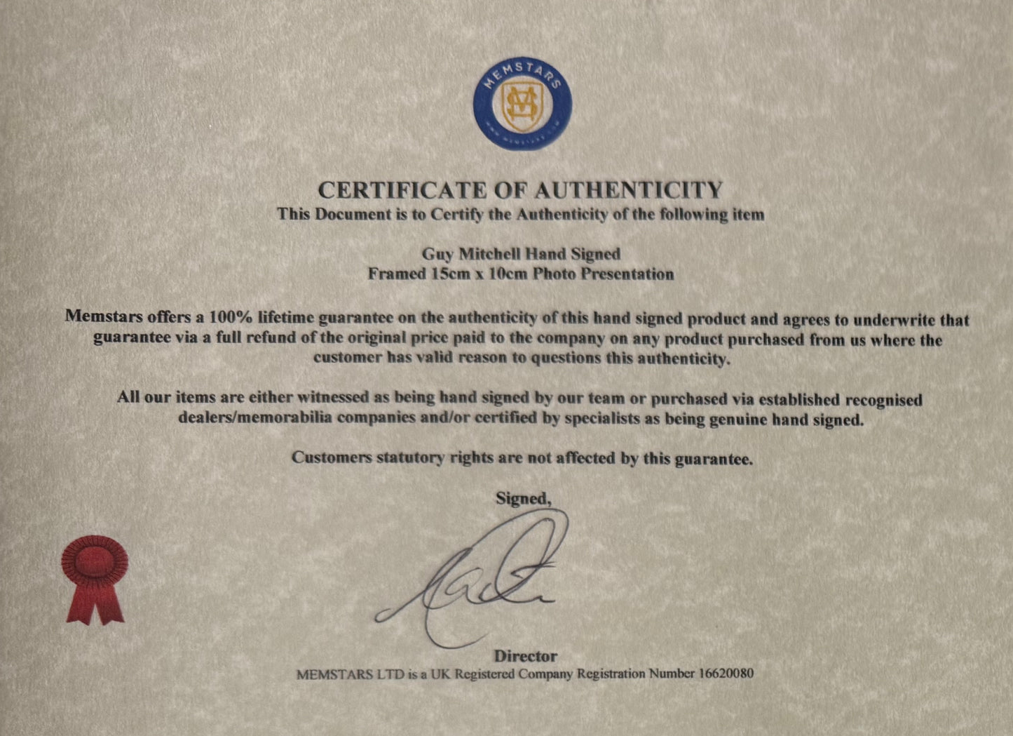 Guy Mitchell, Hand Signed Framed 15cm x 10cm Photo Presentation & COA