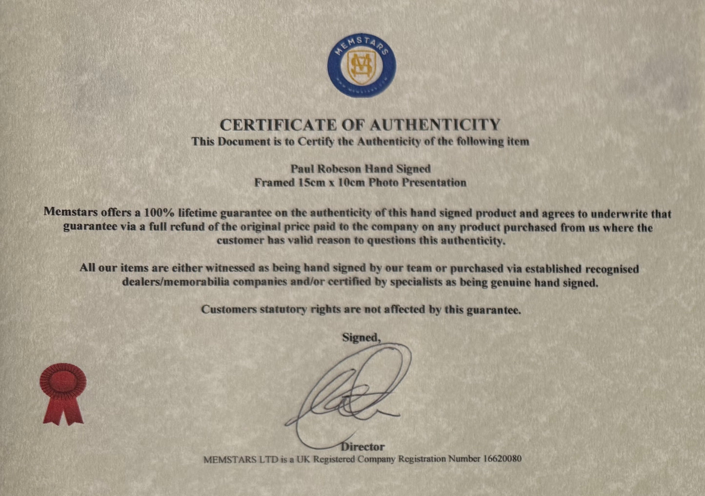 Paul Robeson Hand Signed Framed 15cm x 10cm Photo Presentation & COA