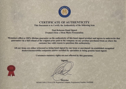 Paul Robeson Hand Signed Framed 15cm x 10cm Photo Presentation & COA