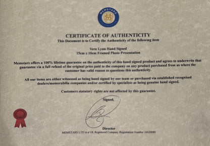 Dame Vera Lynn Hand Signed Framed Colour Photo & COA