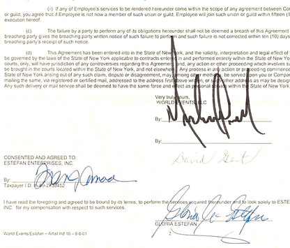 Michael Jackson, Gloria Estefan, Hand Signed Original Contract, 75cm x 55cm Presentation With COA