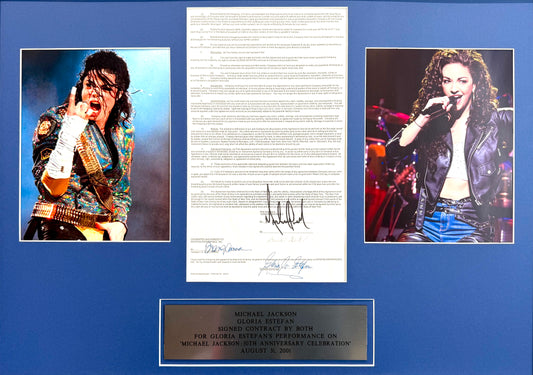 Michael Jackson, Gloria Estefan, Hand Signed Original Contract, 75cm x 55cm Presentation With COA