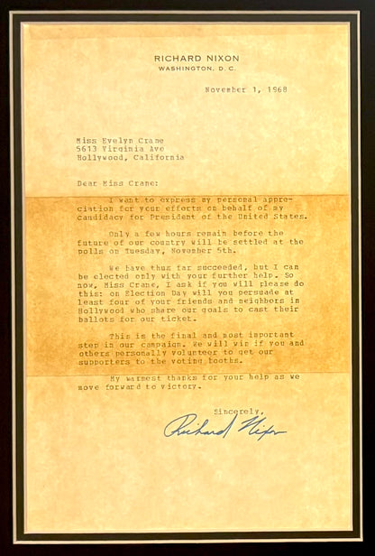 Richard Nixon, Former United States President, Hand Signed Letter Presentation & AFTAL COA