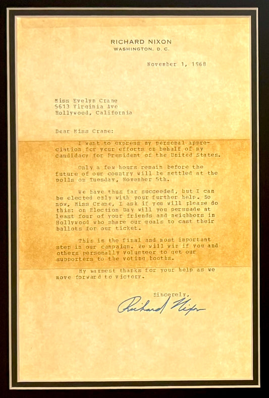 Richard Nixon, Former United States President, Hand Signed Letter Presentation & AFTAL COA