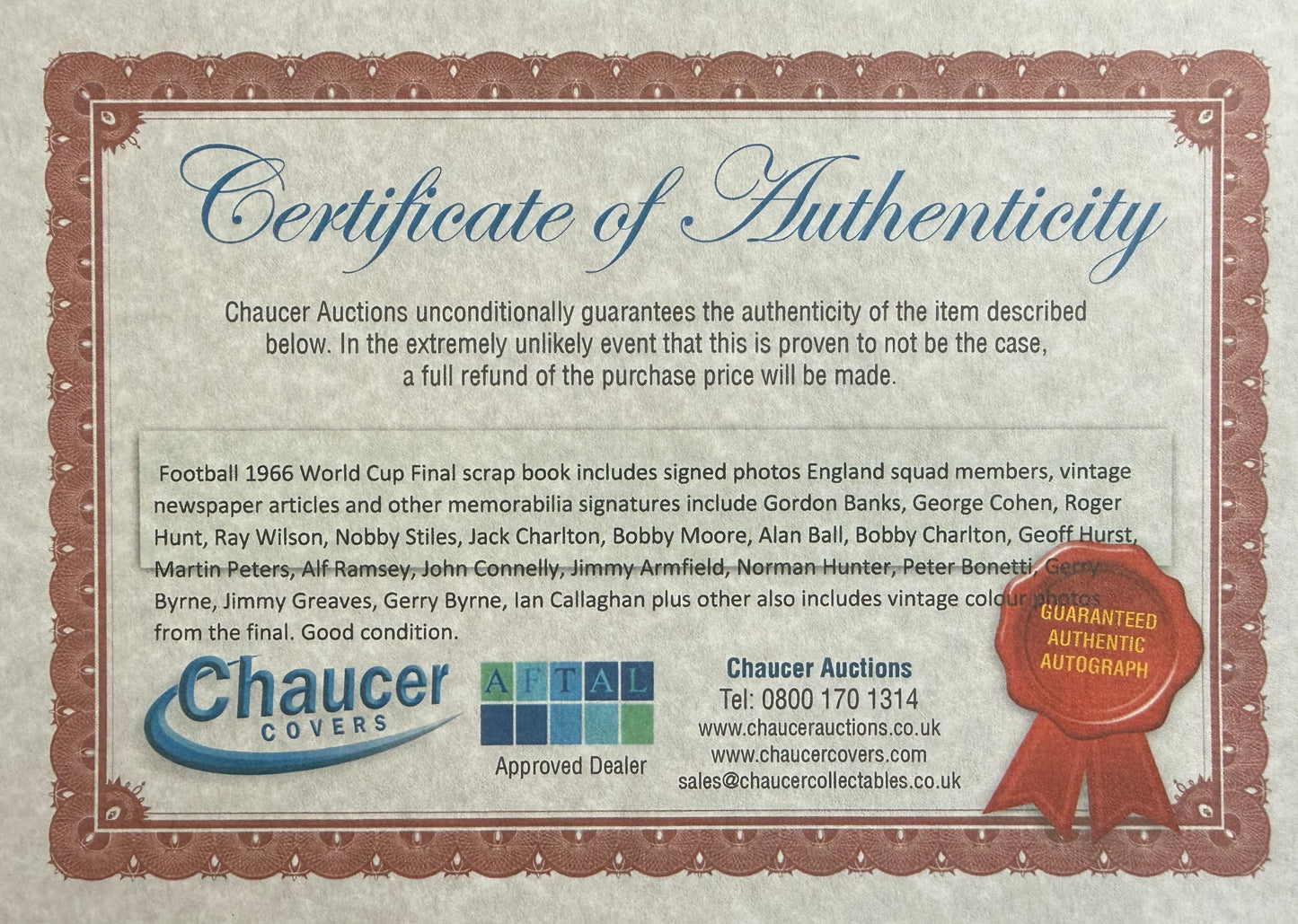 Sir Geoff Hurst Hand Signed Limited Edition Photo & AFTAL COA