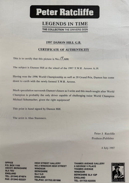 Damon Hill, Hand Signed Limited Edition Alan Stammers Drawing, And COA