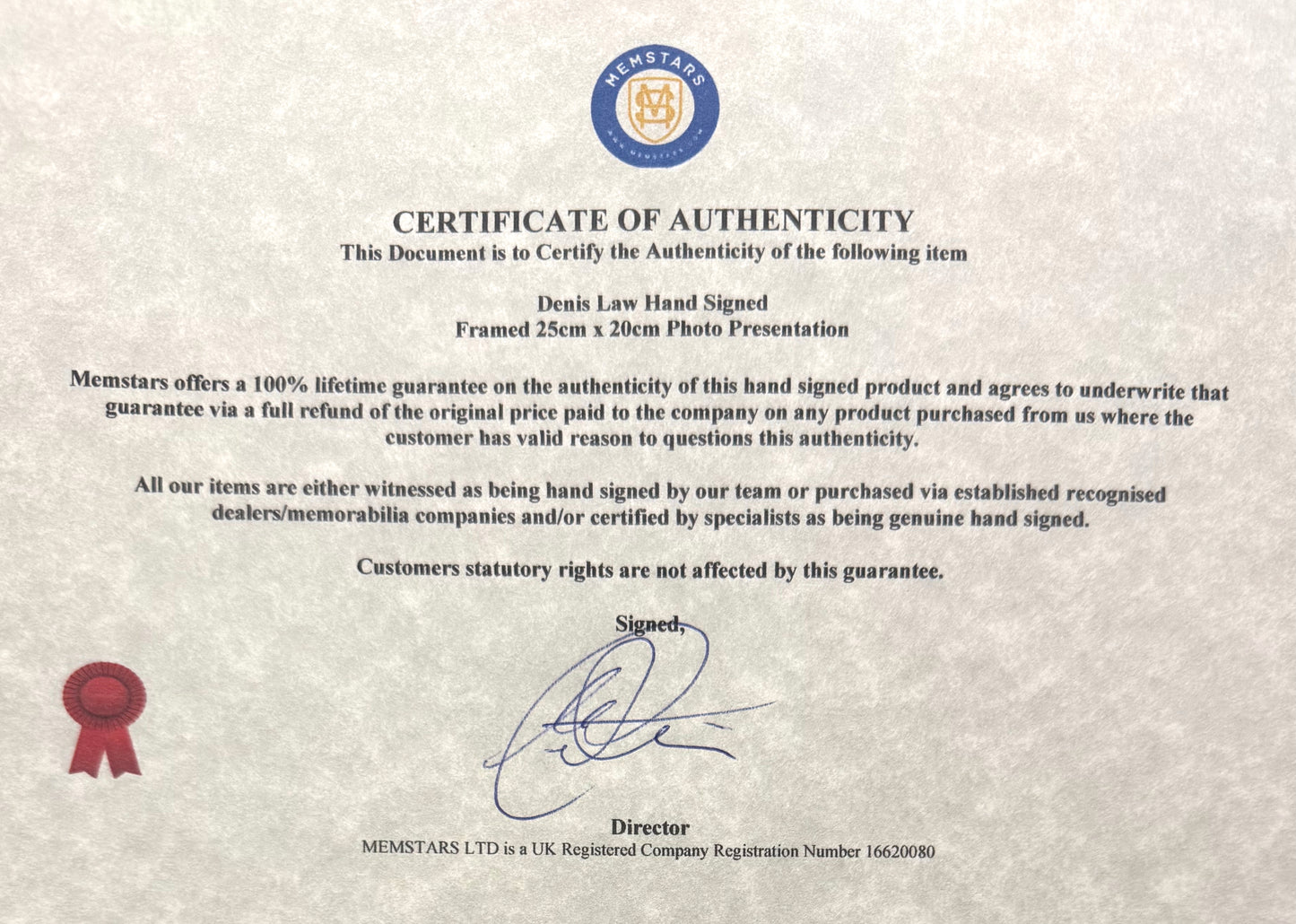 Denis Law, Manchester United, Scotland Legend, Hand Signed Framed Photo & COA