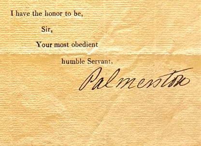 Lord Palmerston, Former British Prime Minister, Hand Signed War Office Letter Presentation & COA