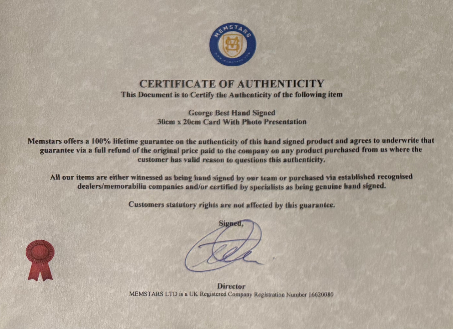 George Best, Manchester United Legend, Stunning Hand Signed Photo Card Presentation & COA