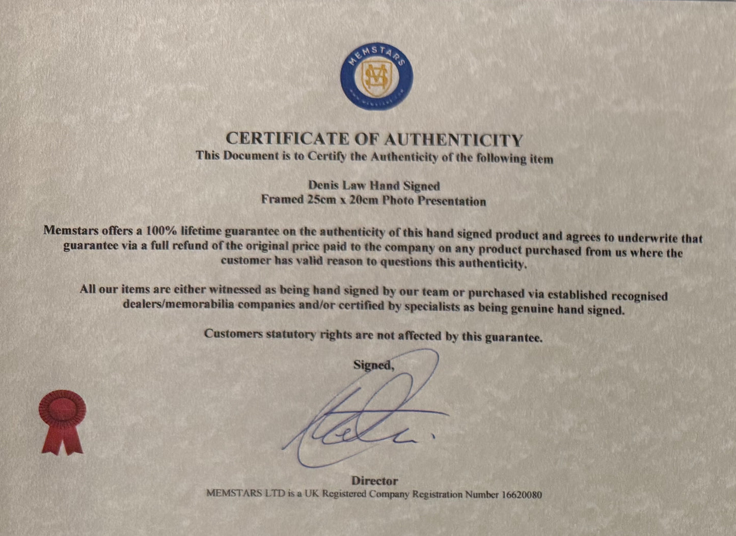 Denis Law, Manchester United, Scotland Legend, Hand Signed Framed Photo & COA