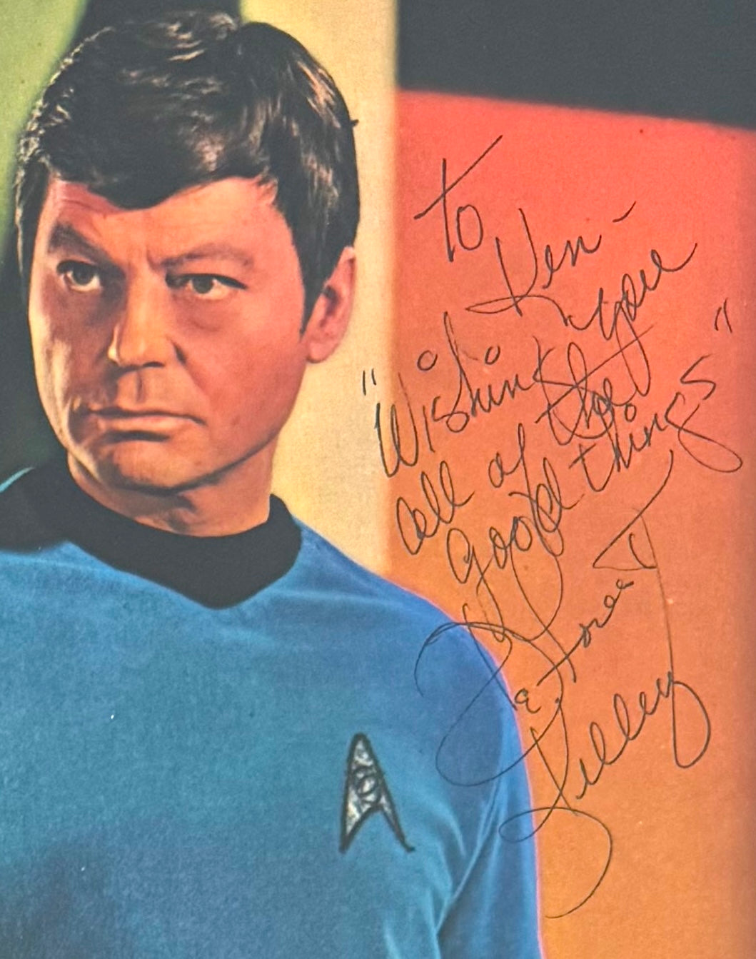 DeForest Kelley, Doctor 'Bones' McCoy, Star Trek Original Series Hand Signed Framed Magazine Cover With COA