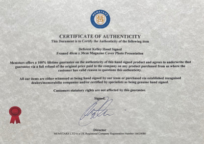 DeForest Kelley, Doctor 'Bones' McCoy, Star Trek Original Series Hand Signed Framed Magazine Cover With COA