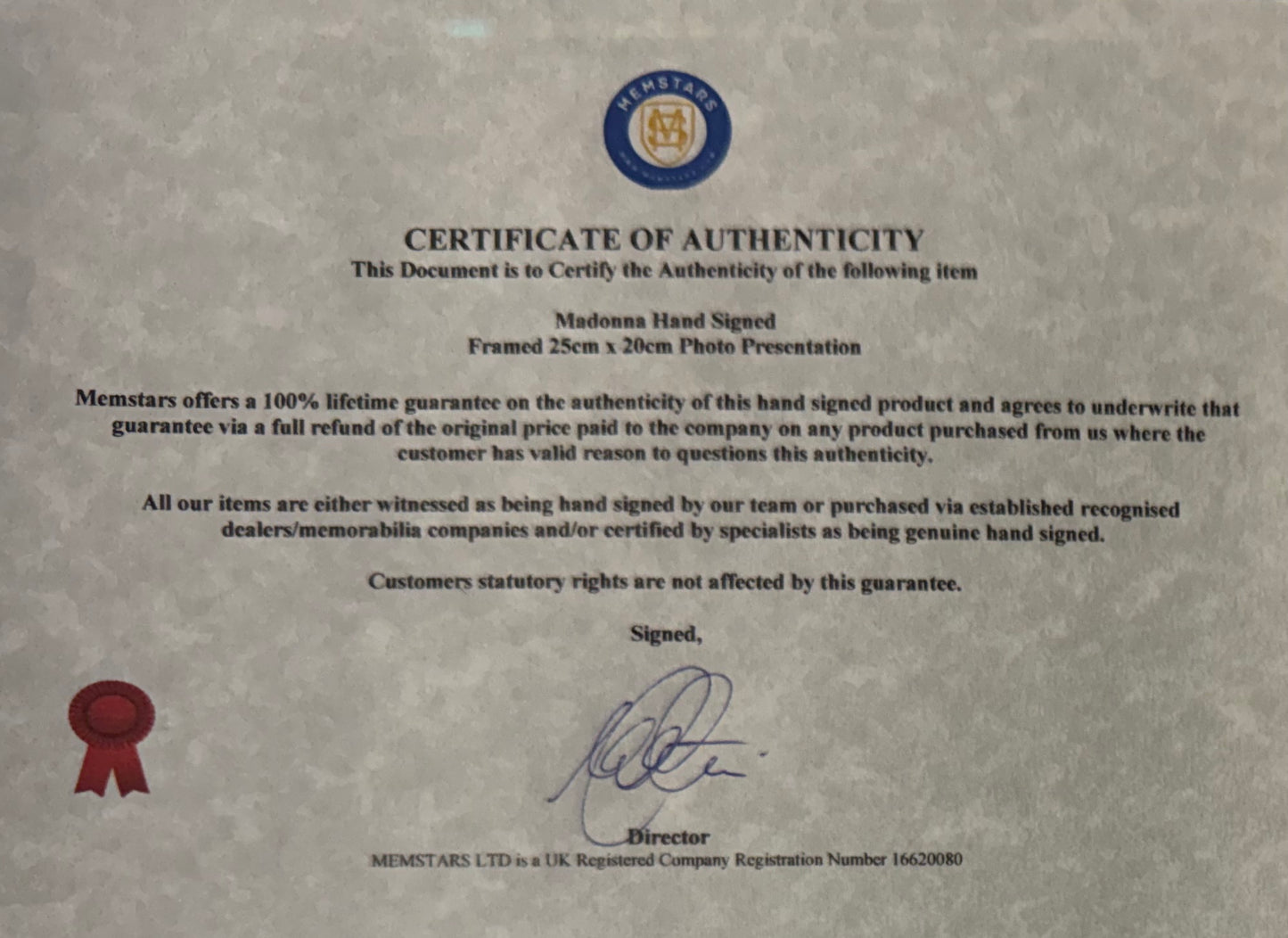 Madonna, Actress, Singer, Cultural Icon, Hand Signed Framed Photo With COA