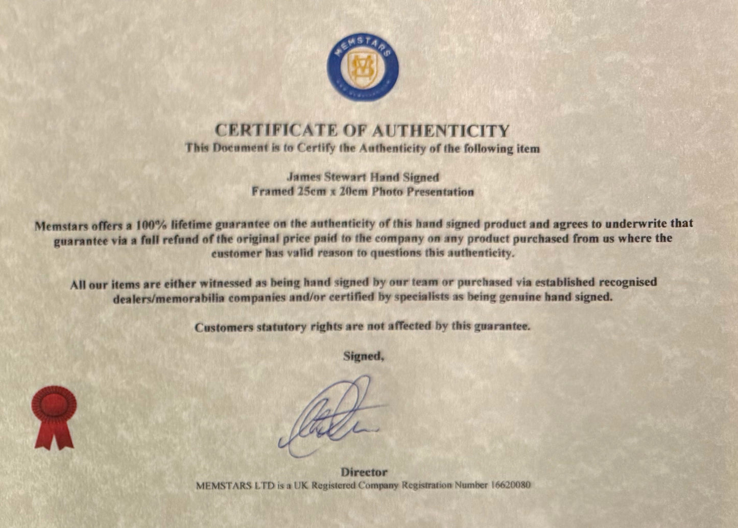 James 'Jimmy' Stewart, Hand Signed Framed Film Photo With COA