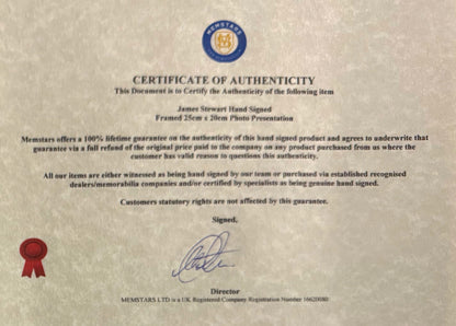 James 'Jimmy' Stewart, Hand Signed Framed Film Photo With COA