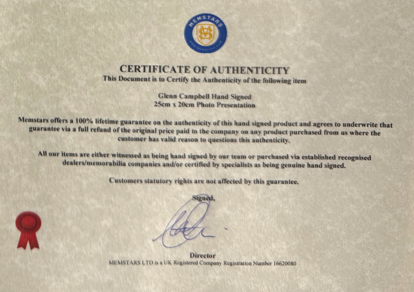 Glen Campbell, Singer, Cultural Icon, Hand Signed Framed Photo With COA