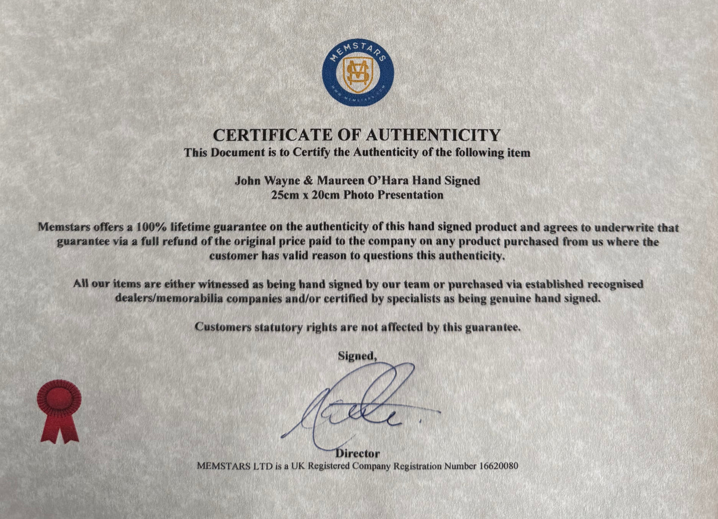 John Wayne, Maureen O'Hara Hand Signed Framed 25cm x 20cm Original 'The Quiet Man' Photo & COA