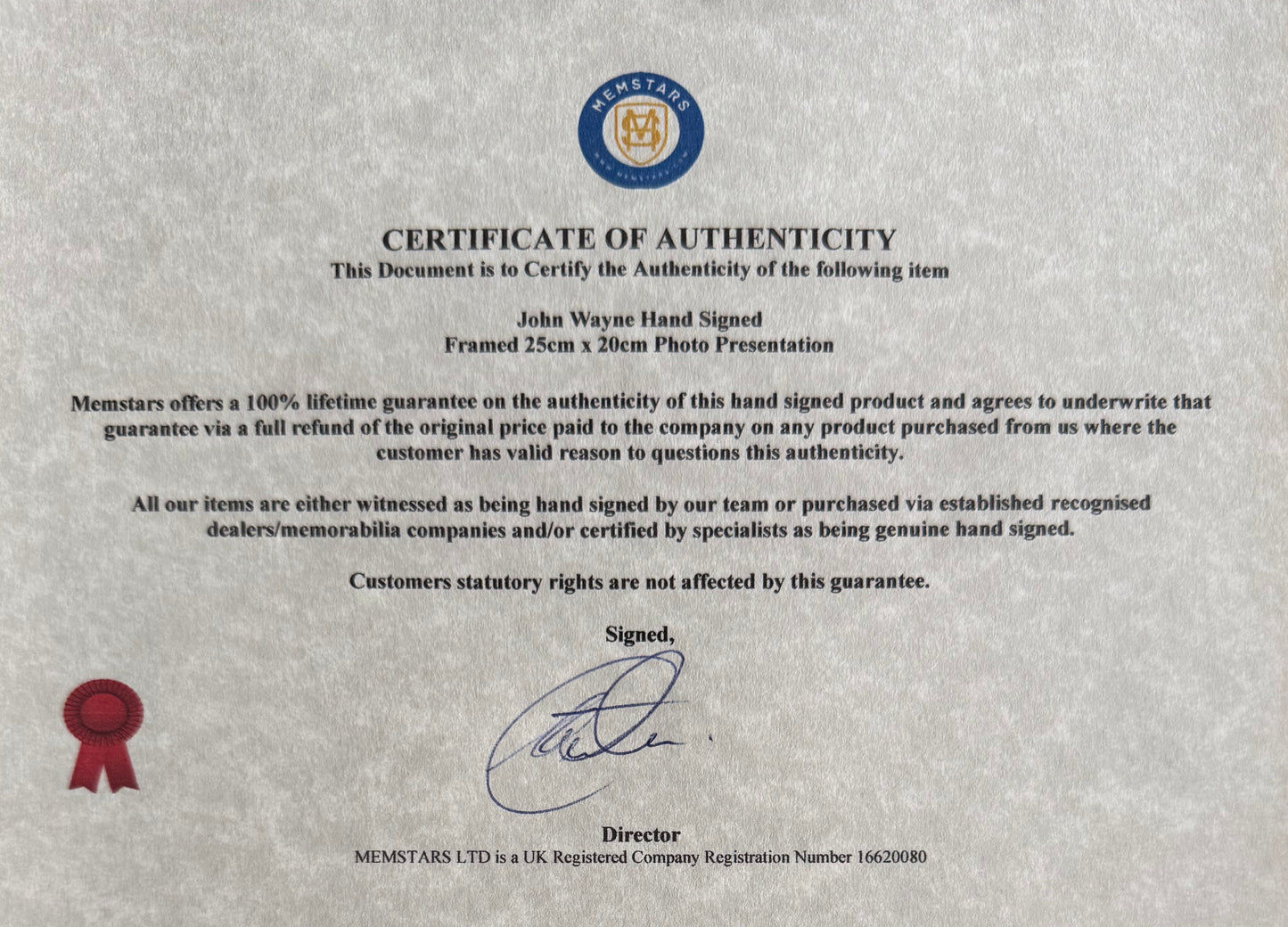 John Wayne, Hand Signed Framed 25cm x 20cm Original 'The Three Musketeers' Photo & COA