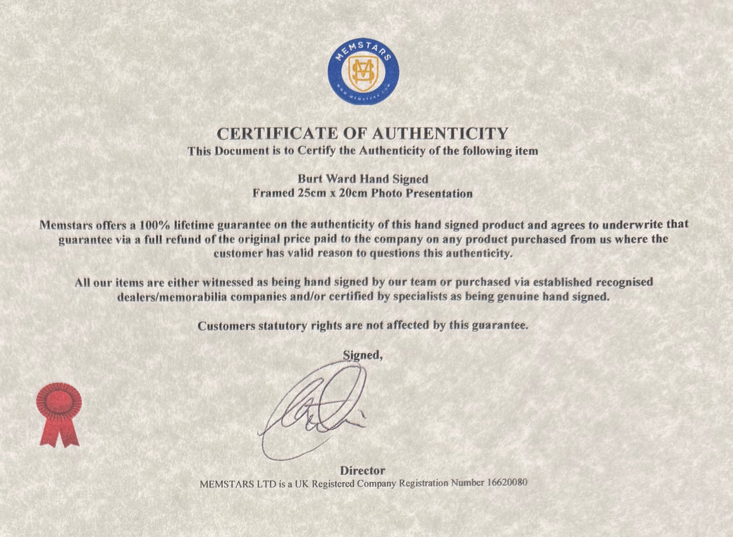 Burt Ward, Guaranteed Hand Signed Mounted, Framed 'Batman' Presentation & COA