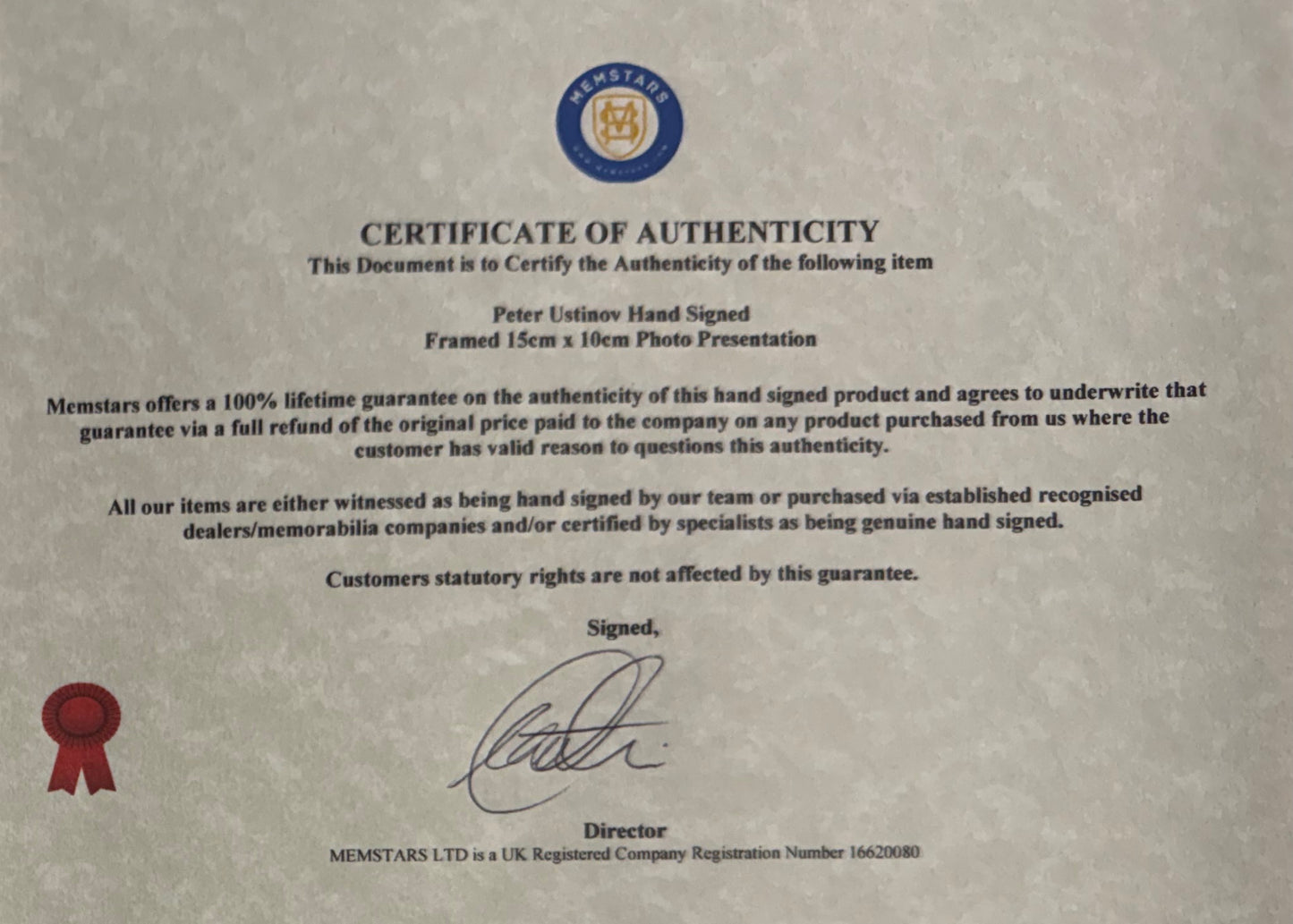 Peter Ustinov Guaranteed, Hand Signed, Photo Presentation With COA