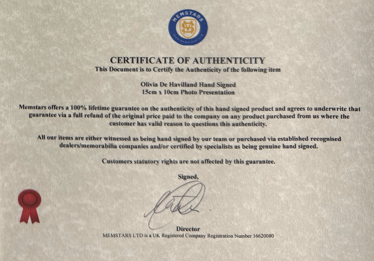 Olivia De Havilland, Gone With The Wind Actress, Hand Signed Framed Photo & COA