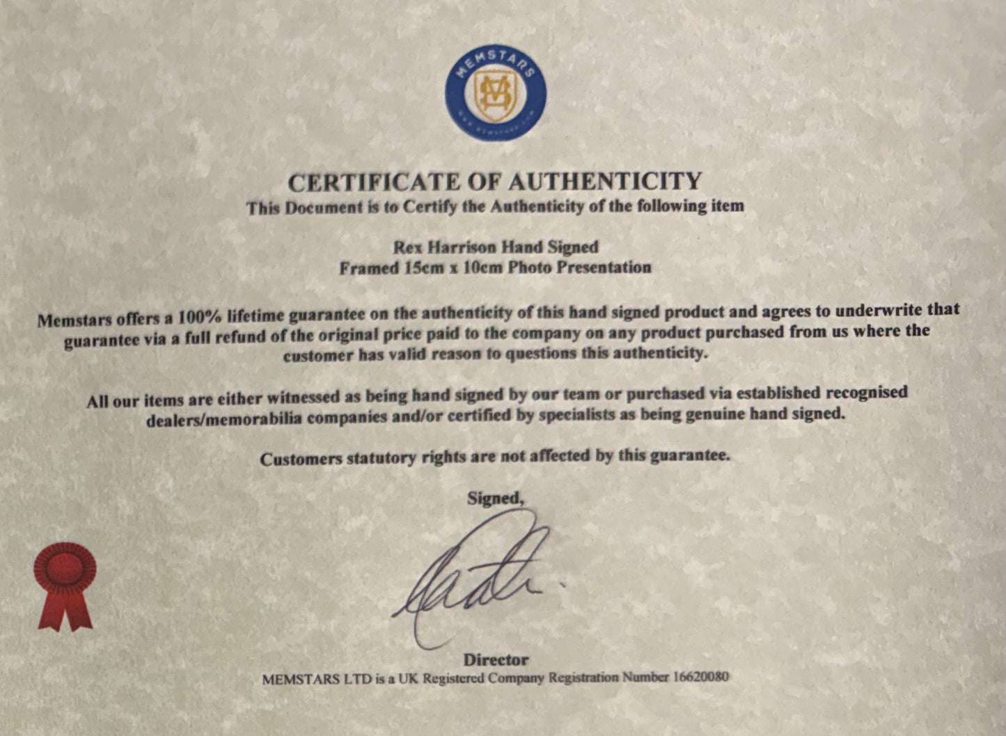 Rex Harrison, Hand Signed Original Publicity Photo & COA