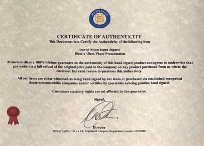 David Niven, Hand Signed Original Publicity Photo & COA